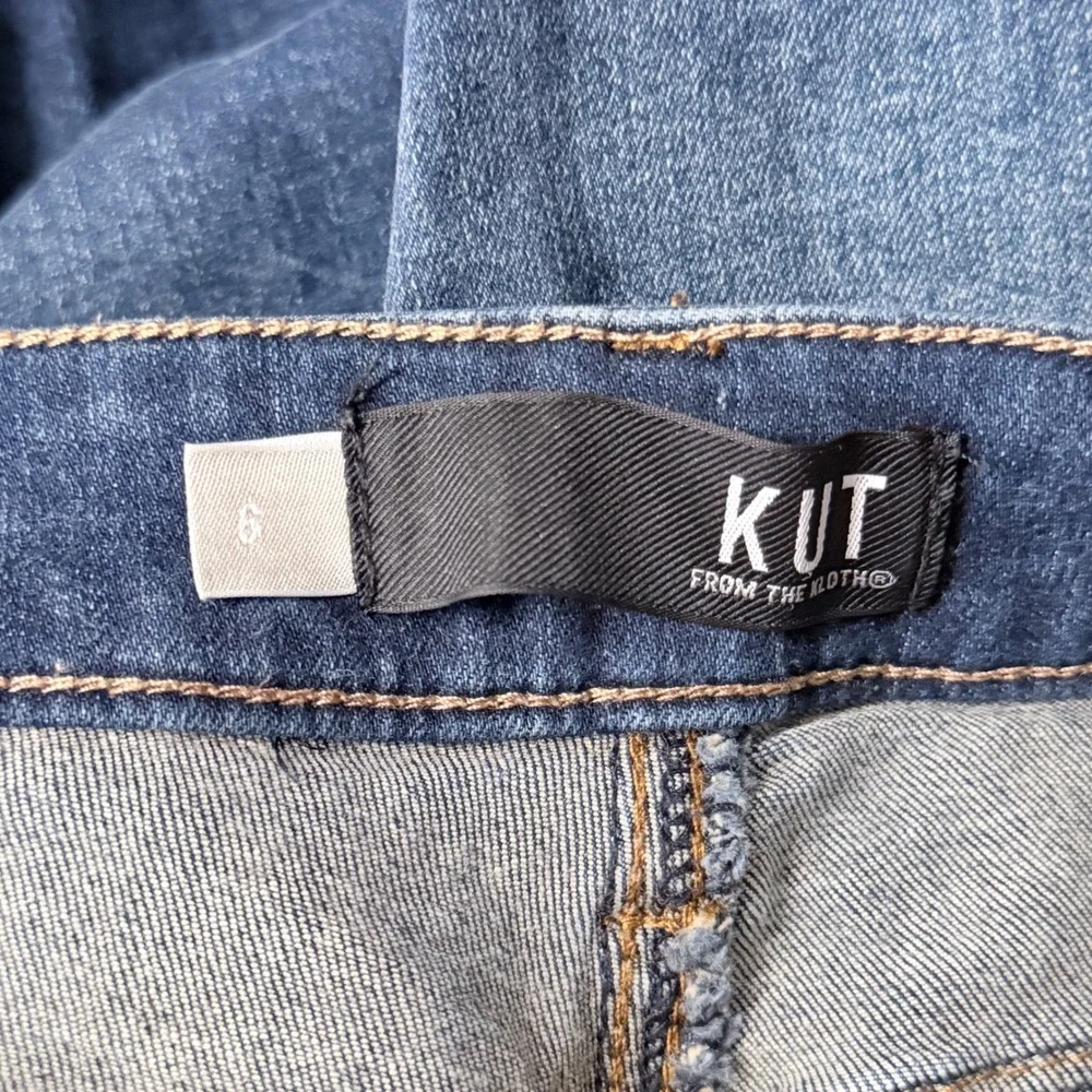 Kut from the Kloth‎ Natalie Bermuda Shorts Women 6 Blue Raw Hem Flap Back Pocket
